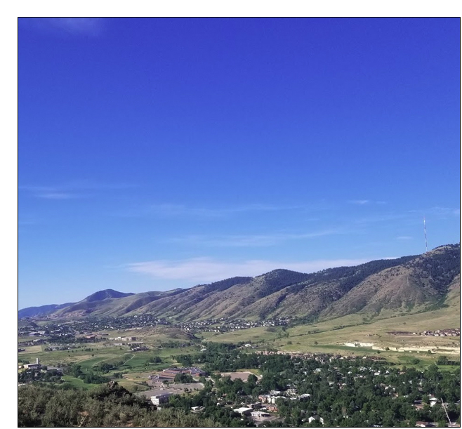 View of Golden, Colorado and the front range of the Colorado Rocky Mountains